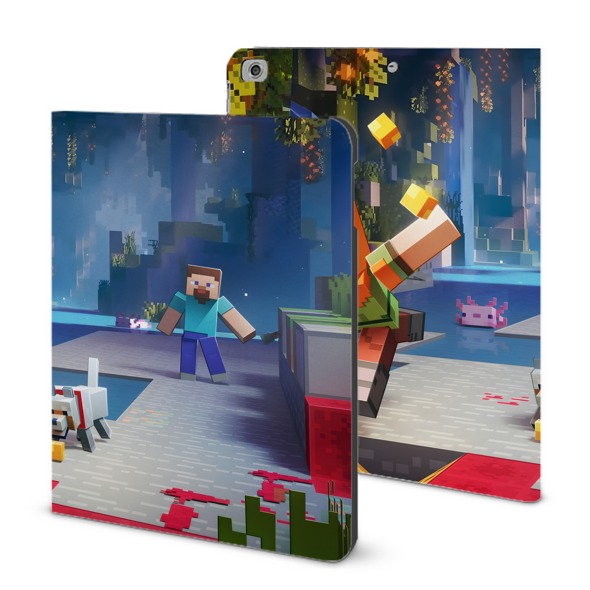（画像用） マインクラフト ブロックの世界 Minecraft MC Block world IPad ケース ブック型 PUレザー TPU 耐衝撃 軽量 薄型 ペン収納なし 全面保護 IPad 各モデル対応